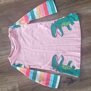 Dinosaur Tunic Dress, 4T, Pink, Green, Mulit-Colored Stripes, Boutique
